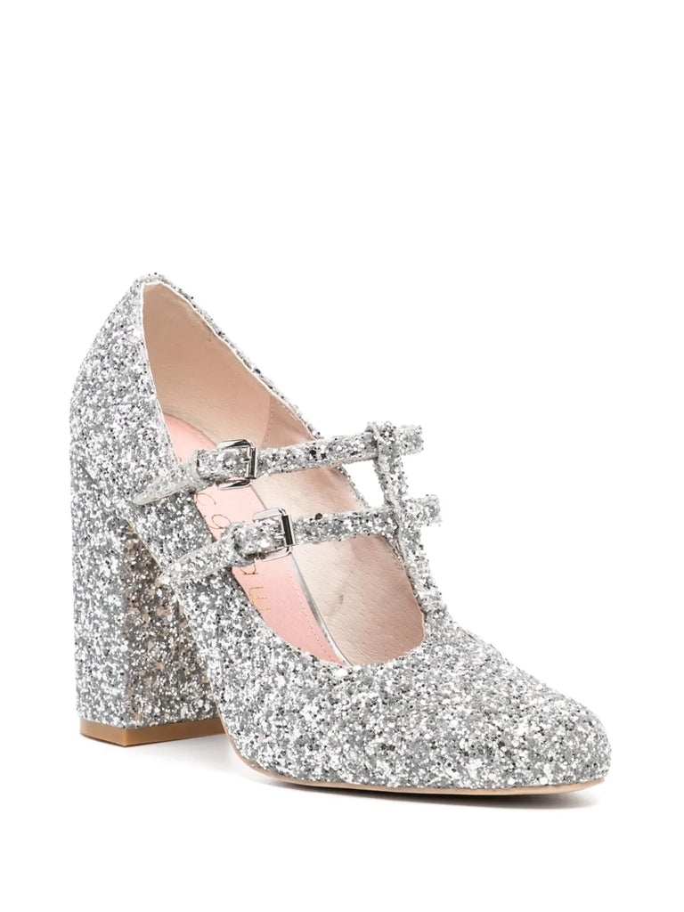 Tessa T-Bar in Silver Glitter