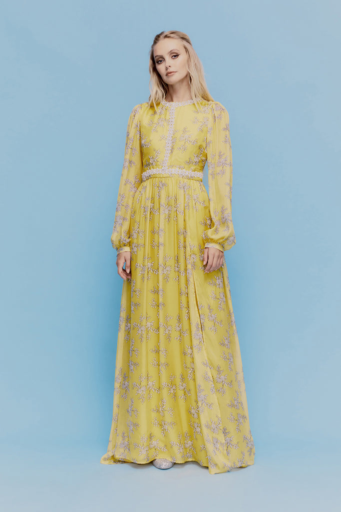 Baroque Dress in yellow floral chiffon by macgraw