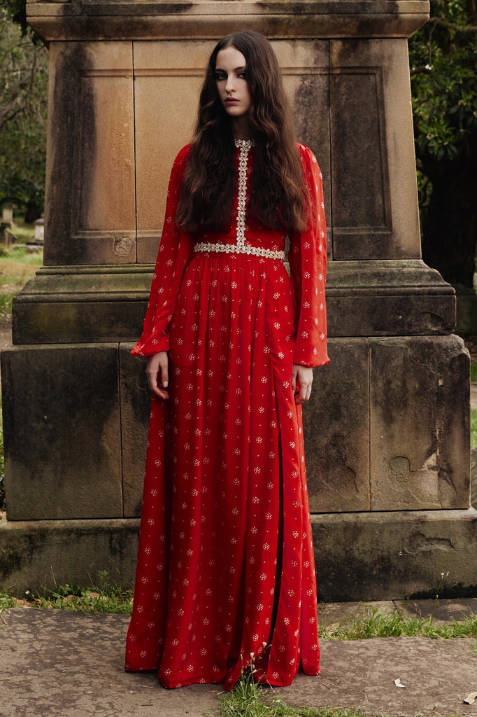 Baroque Dress in red floral