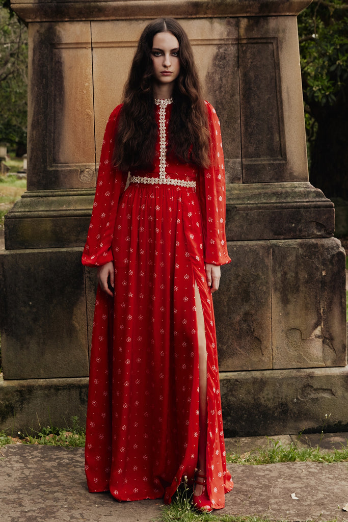 Baroque Dress in red floral