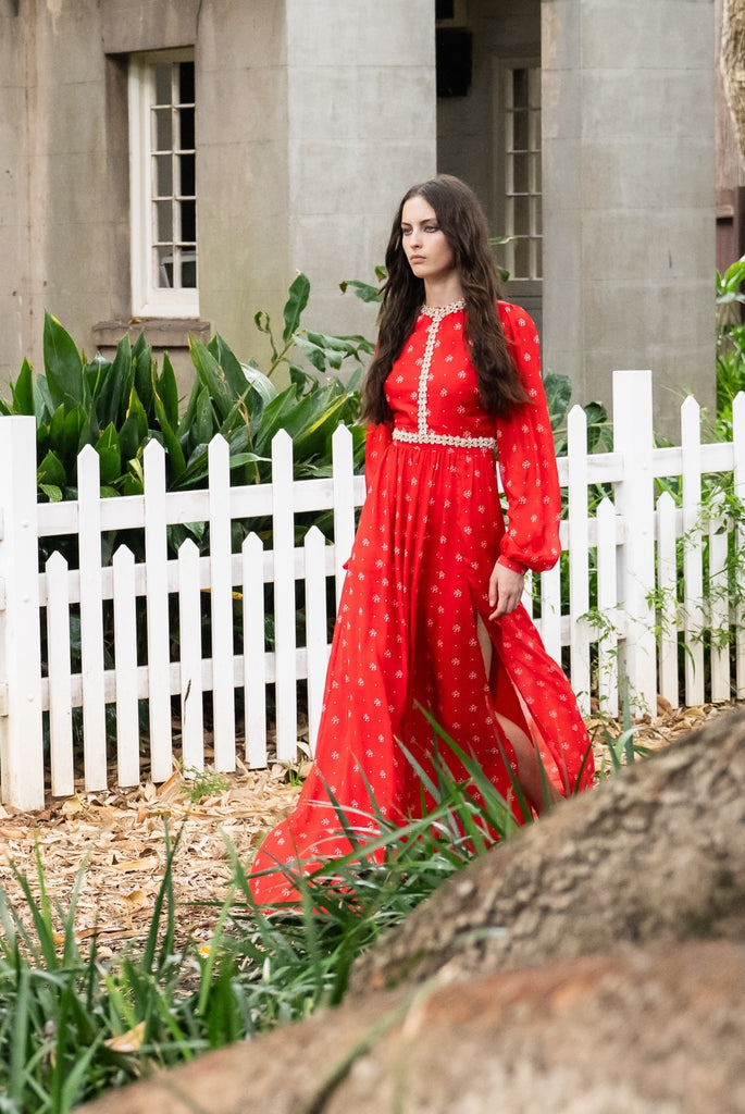 Baroque Dress in red floral