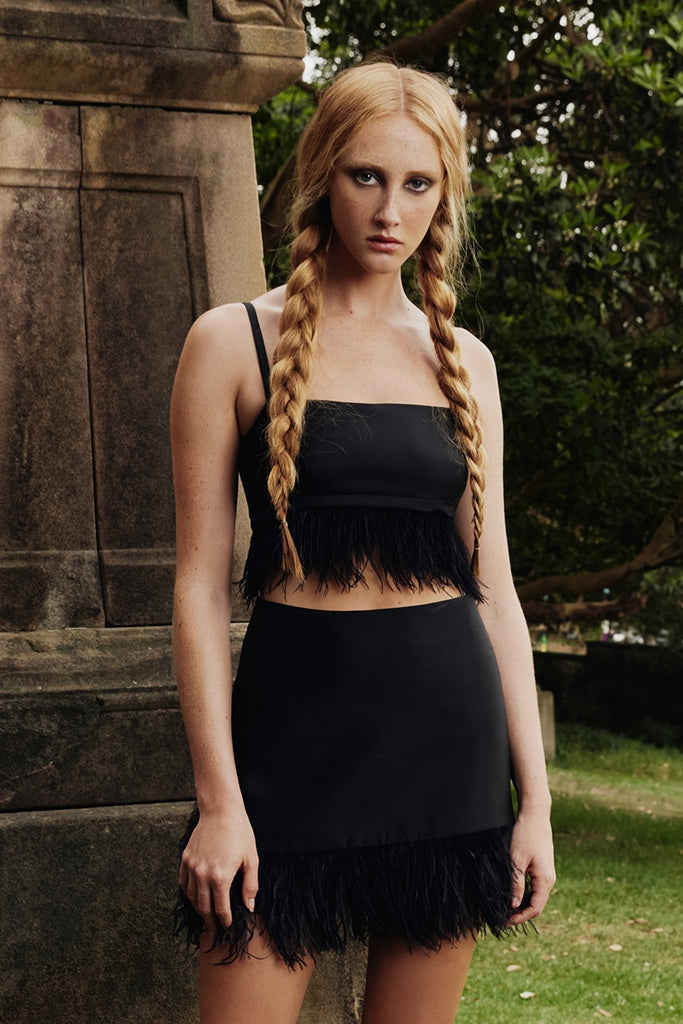 Birdy Bra in Black with Feather Trim