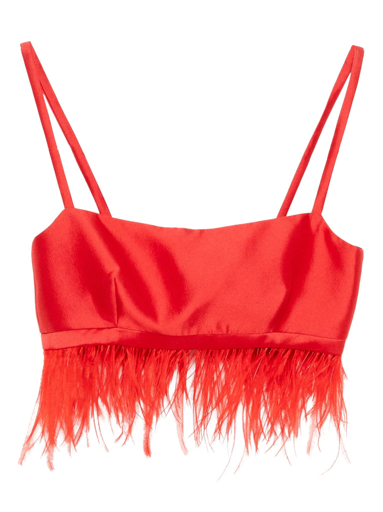 Birdy Bra in Red with Feather Trim