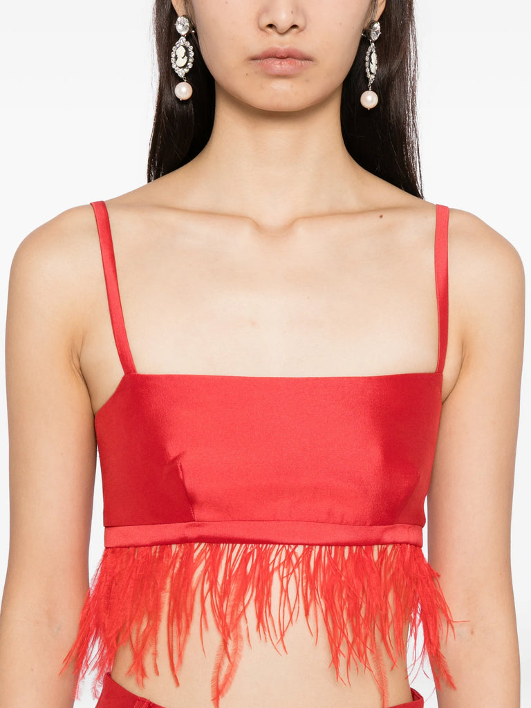 Birdy Bra in Red with Feather Trim