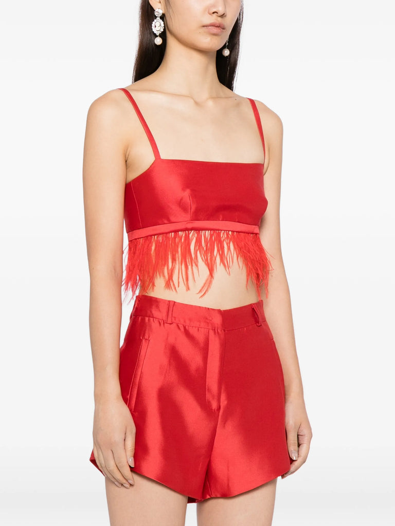 Birdy Bra in Red with Feather Trim