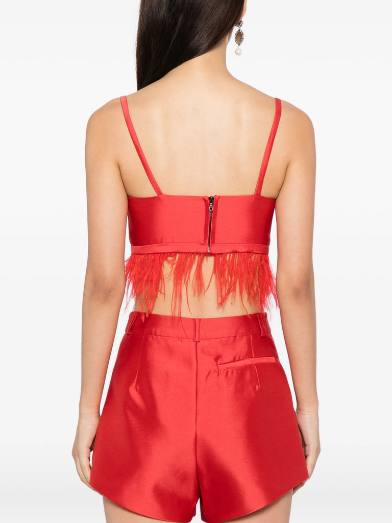Birdy Bra in Red with Feather Trim