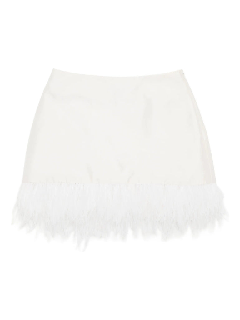 Century Skirt in Ivory with feather trim