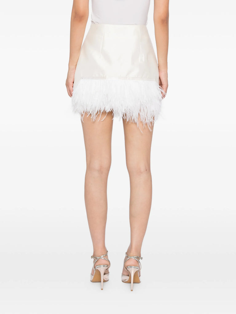 Century Skirt in Ivory with feather trim