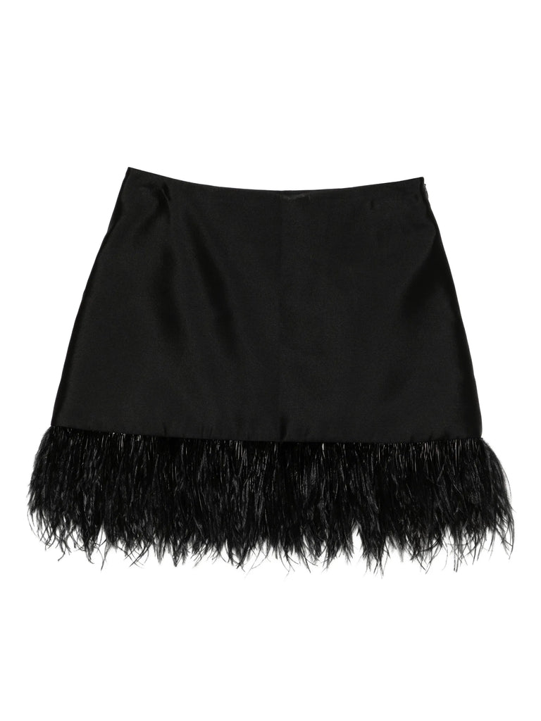 Century Skirt in Black with feather trim