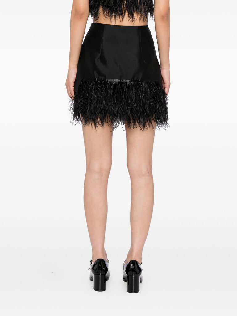 Century Skirt in Black with feather trim