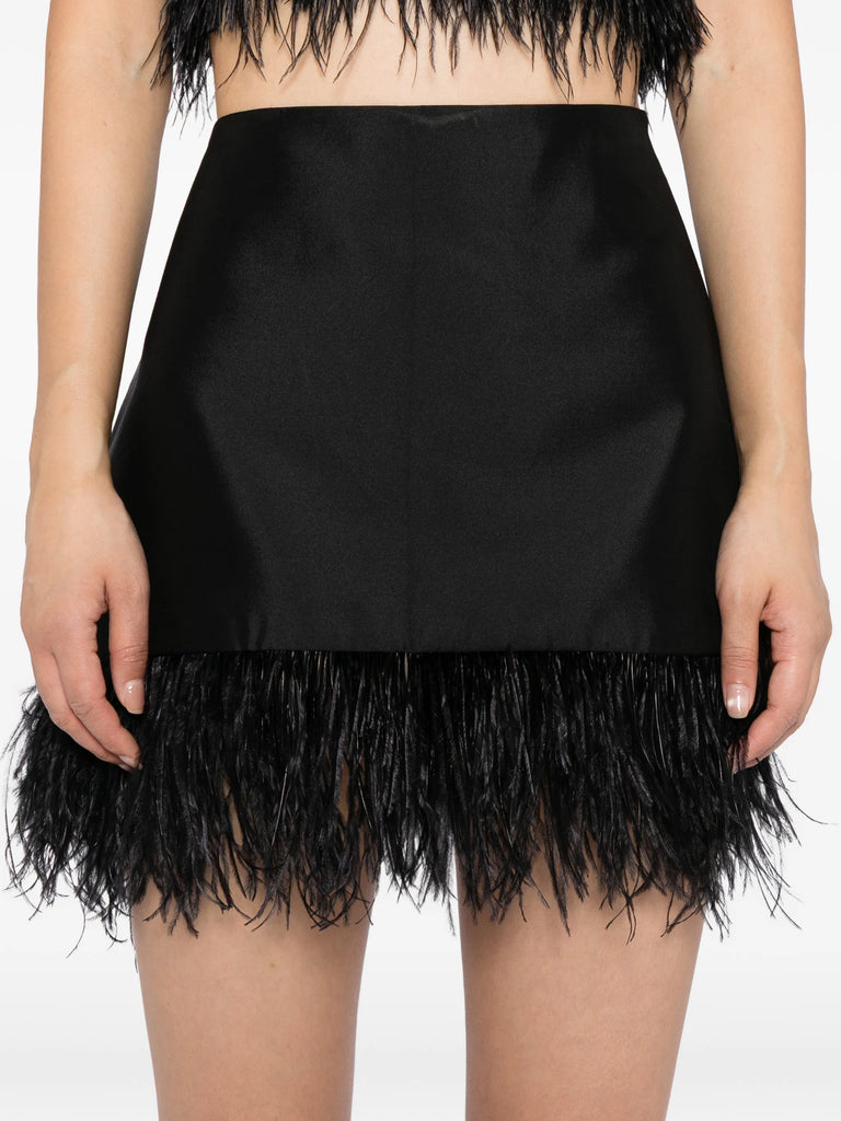 Century Skirt in Black with feather trim