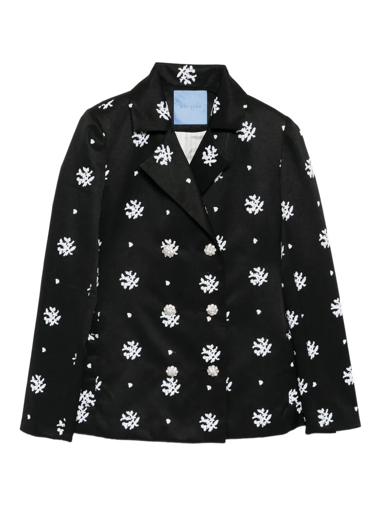 Circa 72 Blazer in Black & White Floral Embroidery