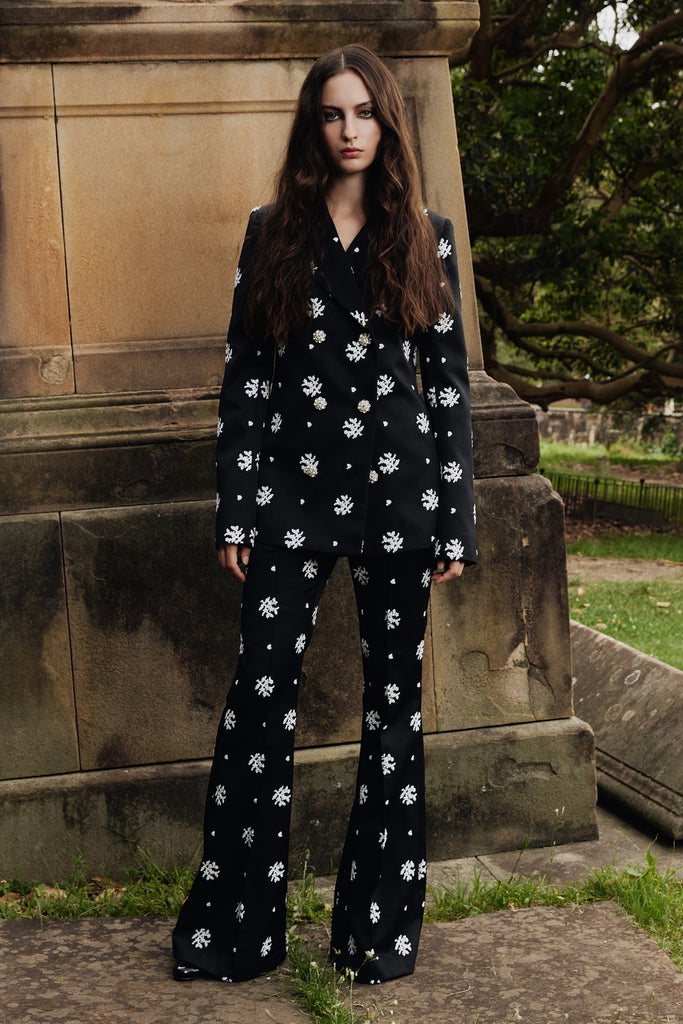 Circa 72 Blazer in Black & White Floral Embroidery