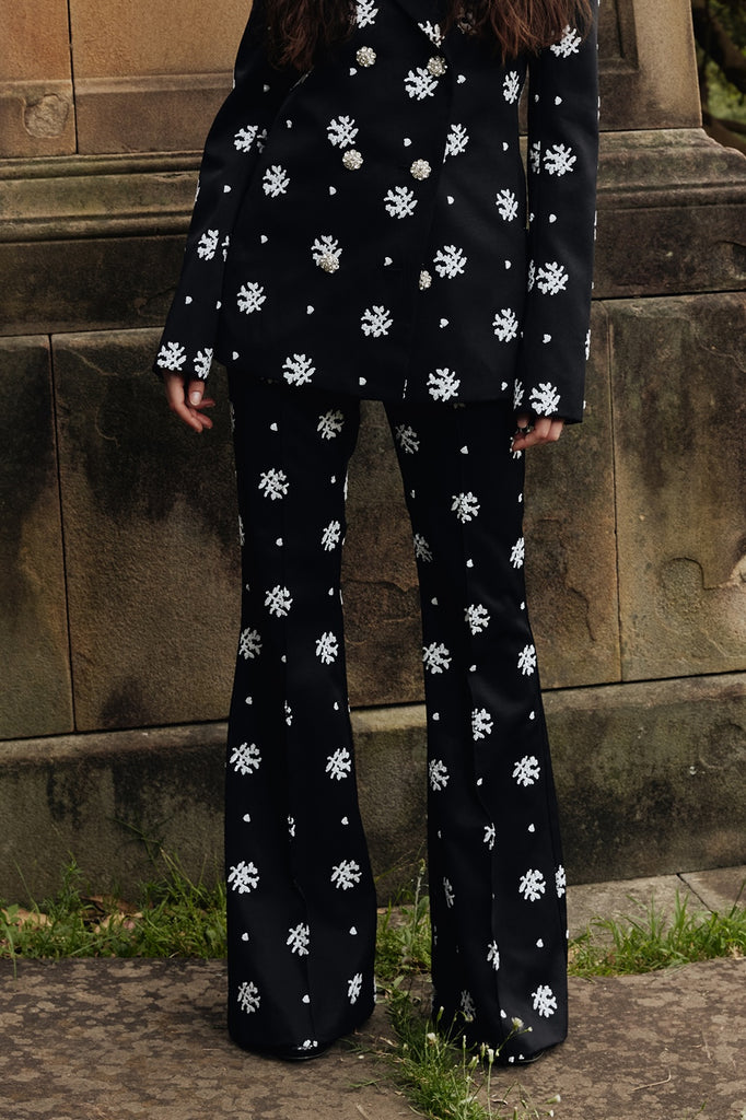 Circa 72 Trouser in Black & White Floral Embroidery