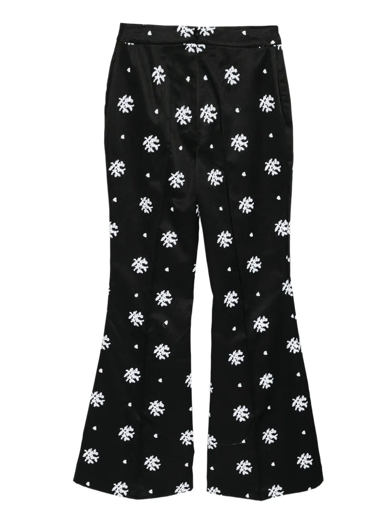 Circa 72 Trouser in Black & White Floral Embroidery