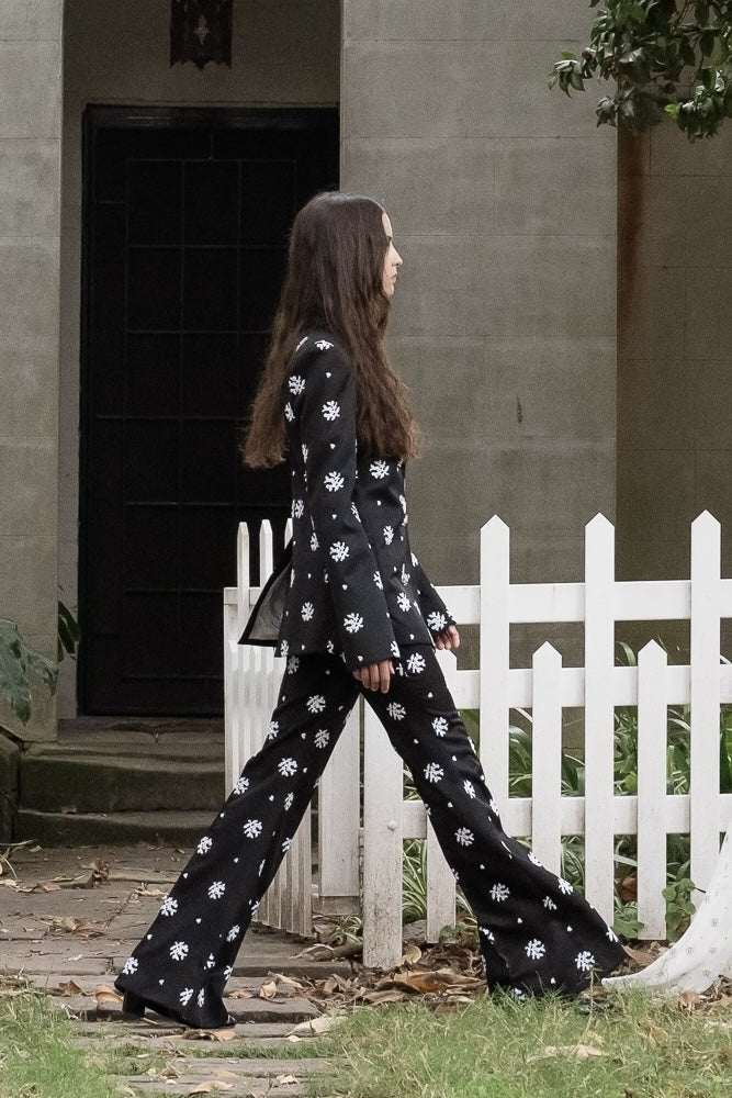 Circa 72 Trouser in Black & White Floral Embroidery