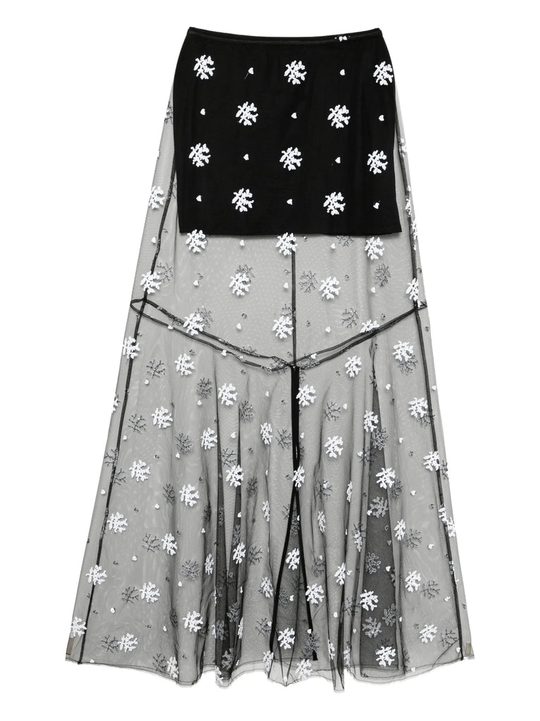 Dorothea Skirt in Black and white Floral embroidery