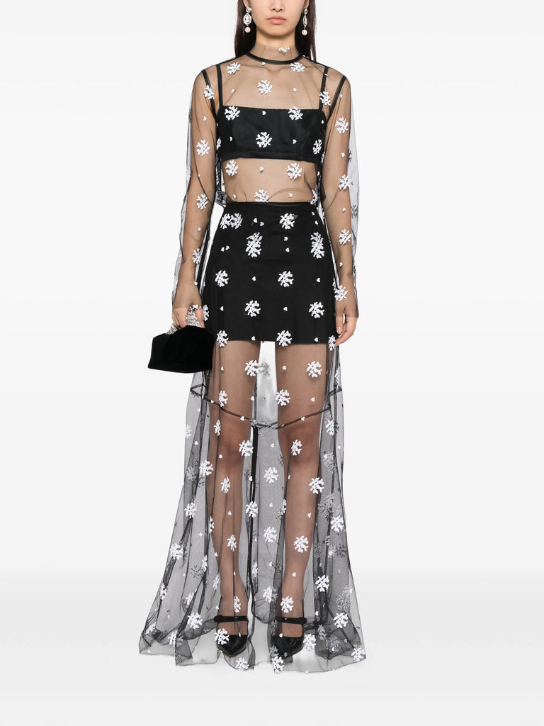 Dorothea Skirt in Black and white Floral embroidery