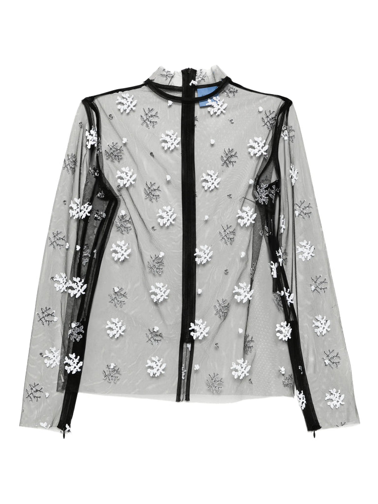 Dorothea Top in Black and white floral embroidery