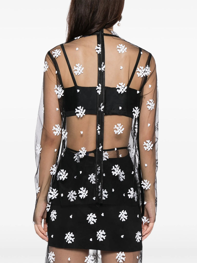 Dorothea Top in Black and white floral embroidery