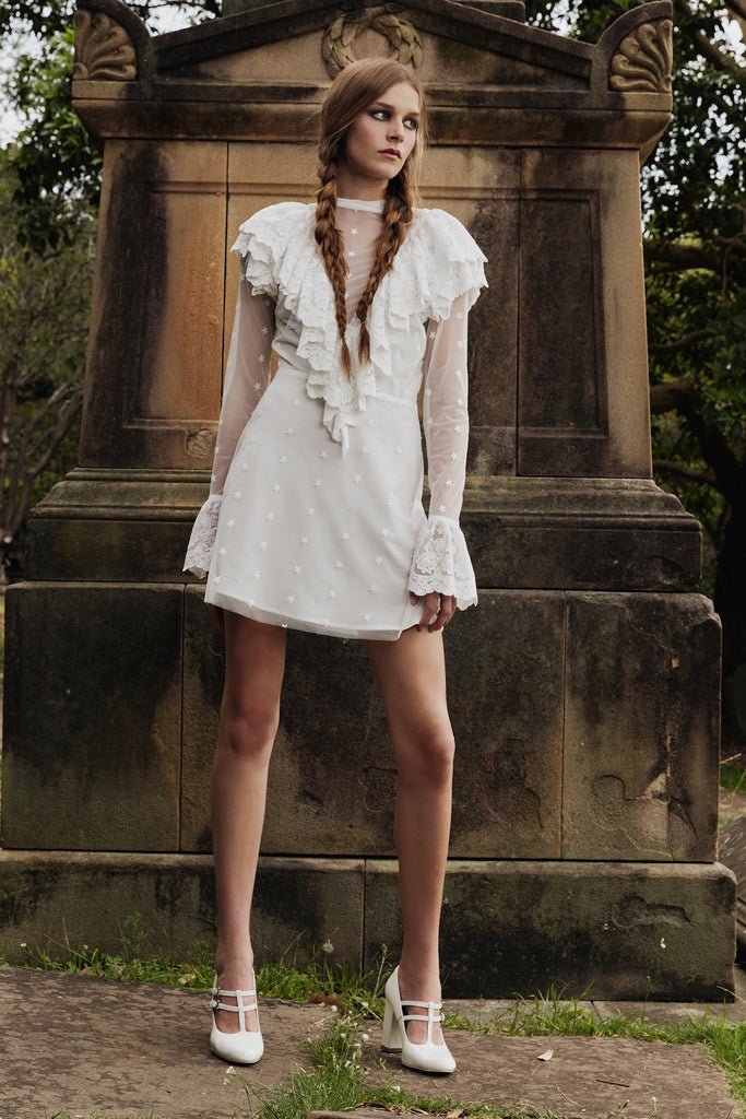 Friday Mini Dress in Ivory Tulle lace