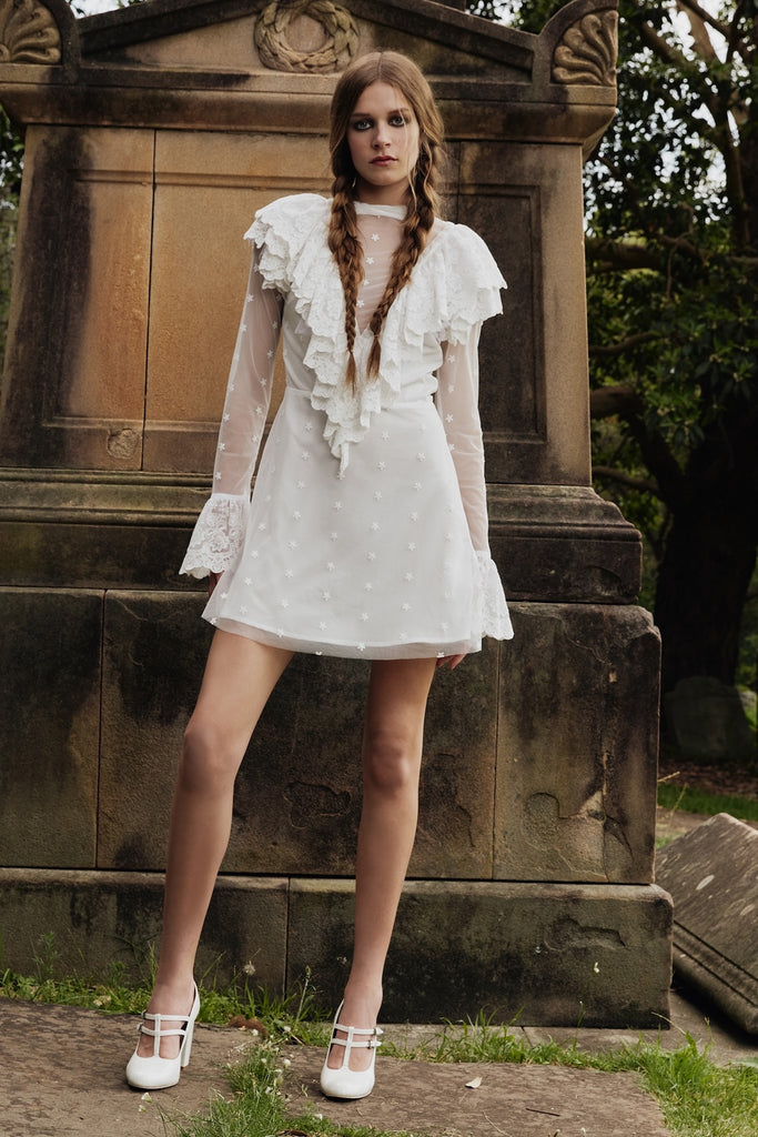 Friday Mini Dress in Ivory Tulle lace