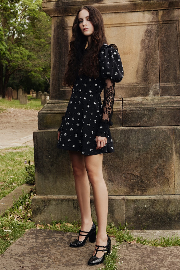 Heritage Dress in black and white floral