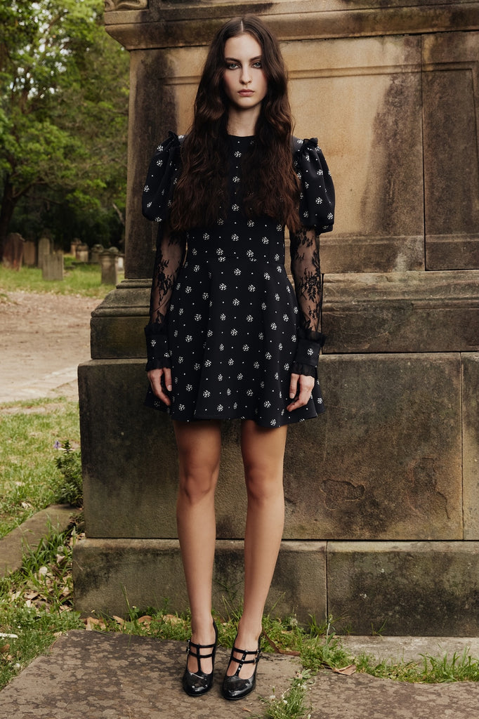 Heritage Dress in black and white floral