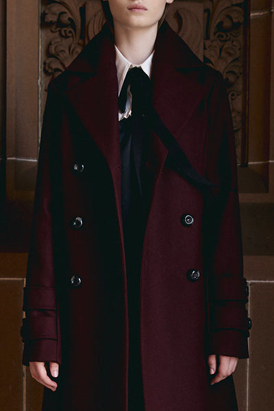 Higher Education double breasted Overcoat in maroon and black by macgraw