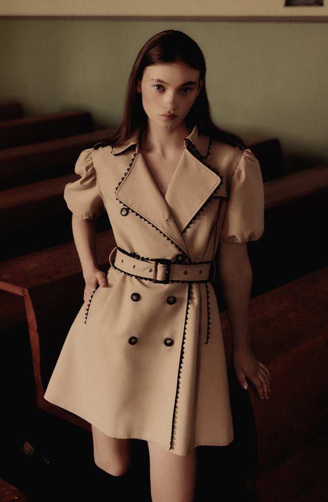 Short Sleeve Puff Sleeve Trench Philosophy Mini Trench Dress In