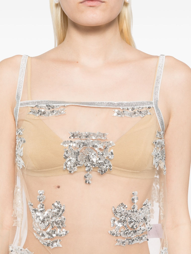 Post Grad Top in Silver sequin crest