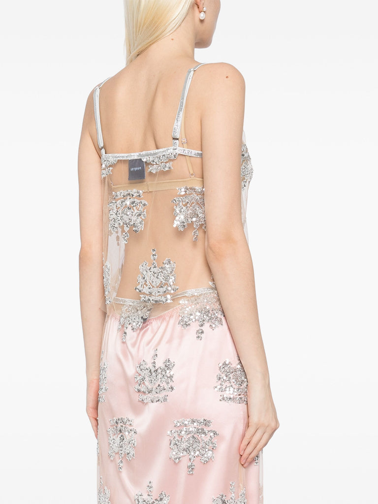 Post Grad Top in Silver sequin crest