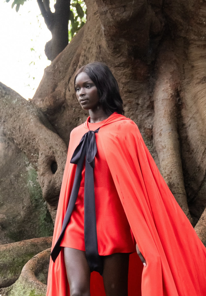 Riding Cape in Red silk