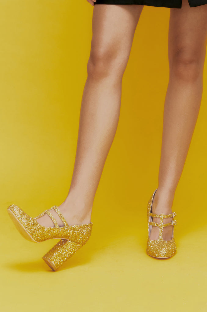 Tessa T-Bar in Gold Glitter