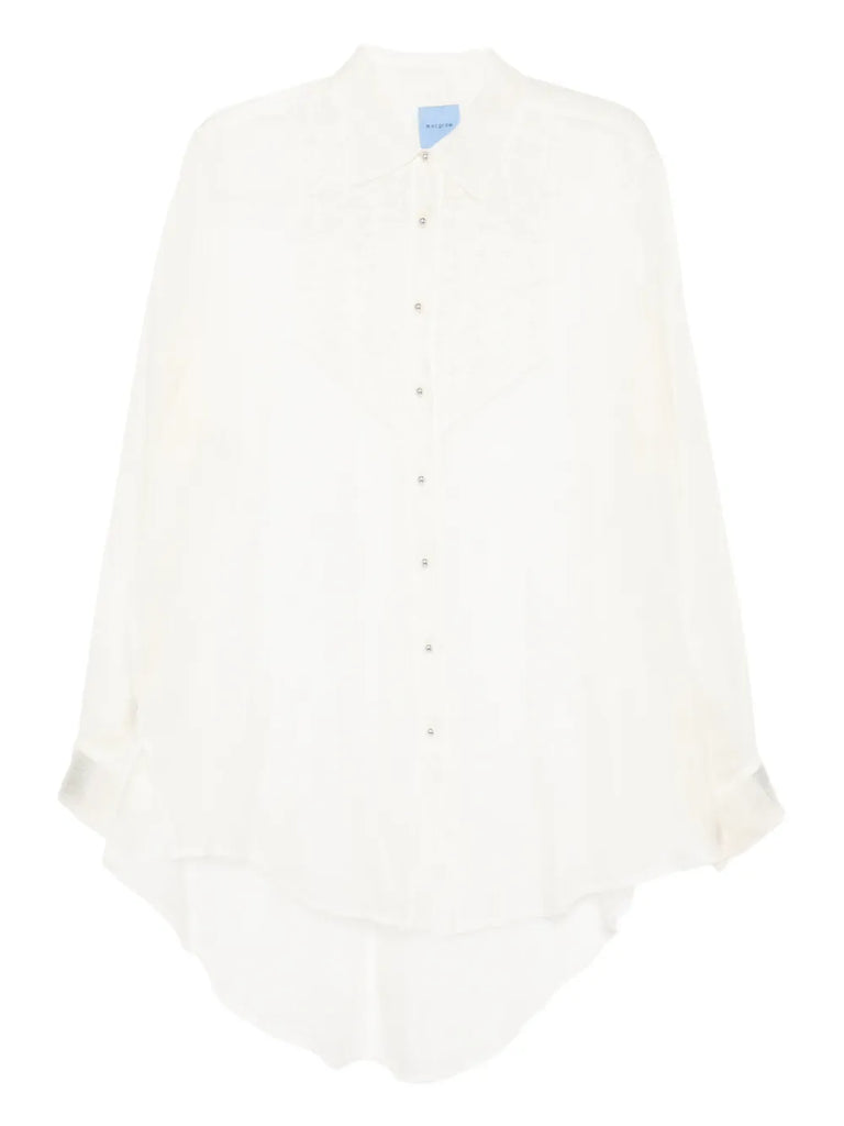 Tuxedo Sheer Blouse in Ivory Silk organza