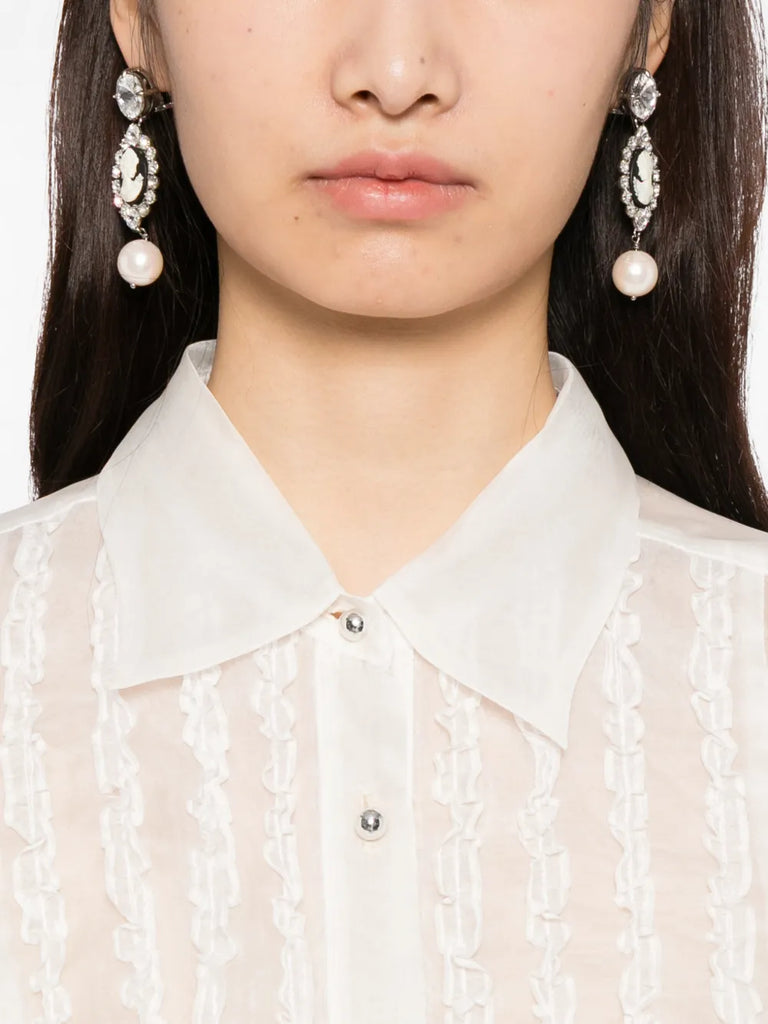 Tuxedo Sheer Blouse in Ivory Silk organza