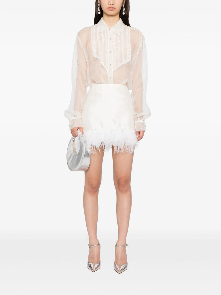 Tuxedo Sheer Blouse in Ivory Silk organza