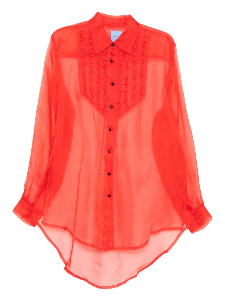Tuxedo Sheer Blouse in Red Silk organza