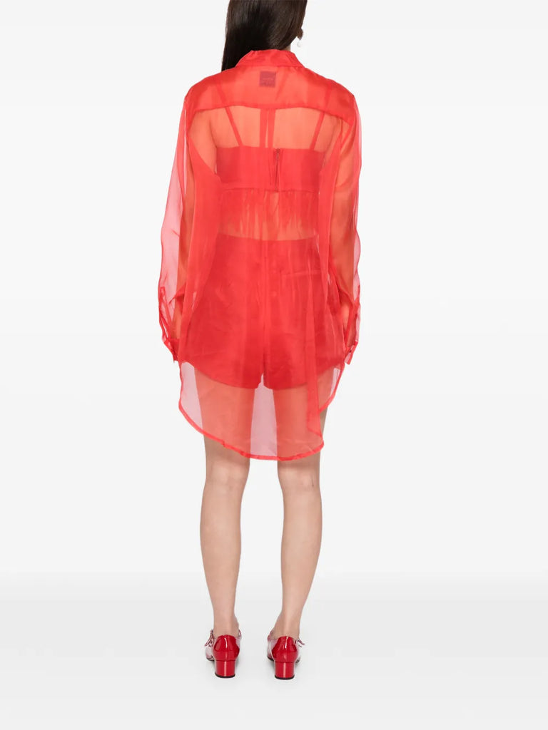Tuxedo Sheer Blouse in Red Silk organza