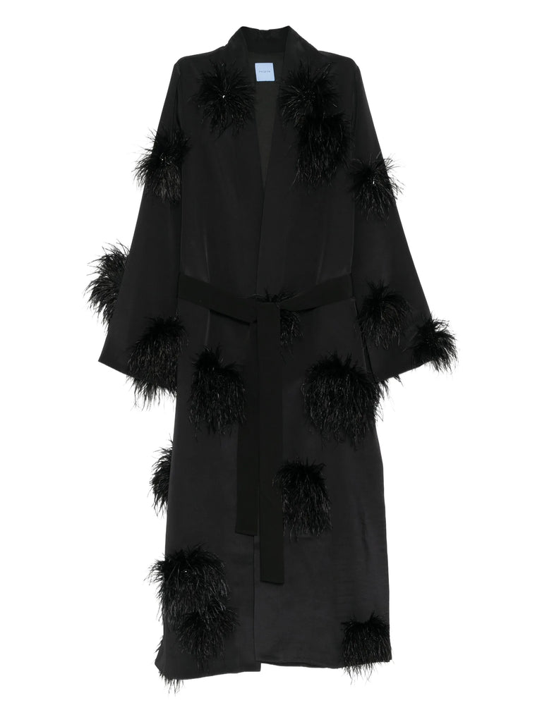 Verger Robe in Black with feather appliqué