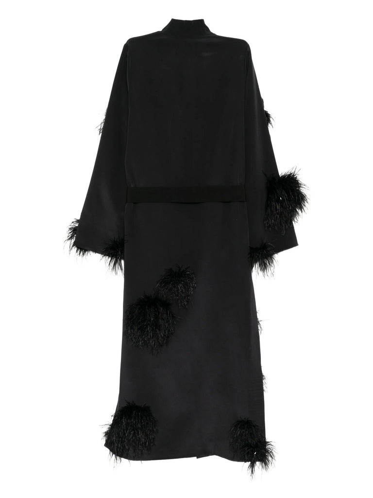 Verger Robe in Black with feather appliqué