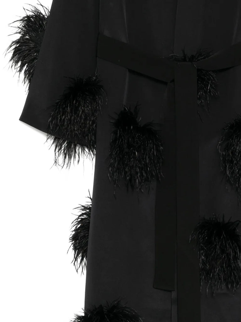 Verger Robe in Black with feather appliqué