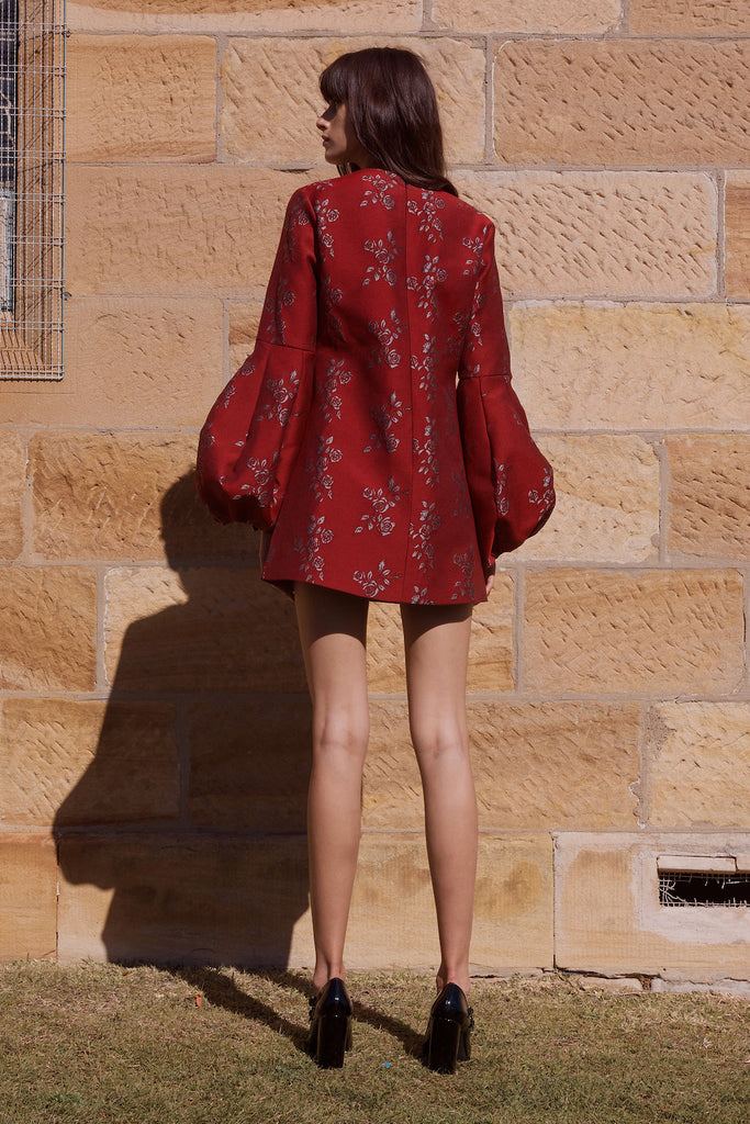 Delphine Dress in wine jacquard