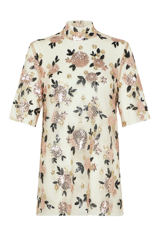 Flamingo Top in Floral sequin by macgraw