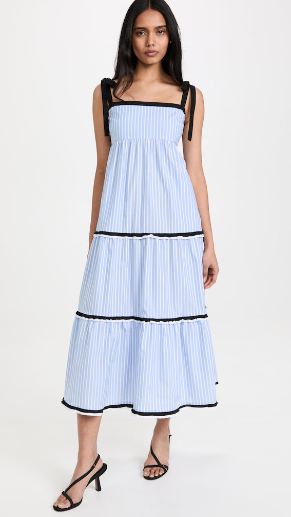 Lulu cotton Summer midi Dress in Blue stripe by macgraw Lulu cotton Summer midi Dress in Blue stripe by macgraw